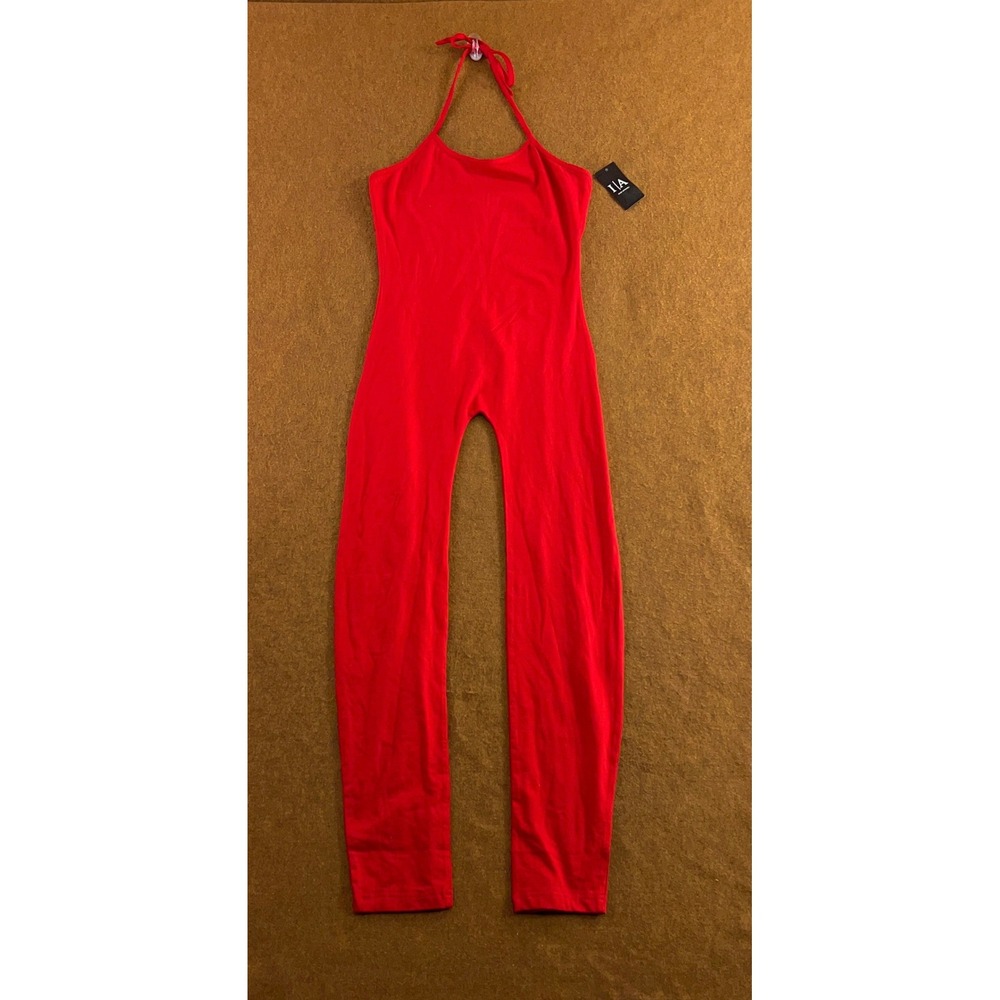 Icon Apparel Womens Large Red Halter Neck Cotton Blend Sleeveless Jumpsuit NWT
